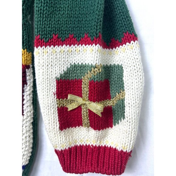Vtg 90's Ugly Christmas Cardigan Sweater Women's M  Knit Bells Bows Teddy Bear - Picture 4 of 13